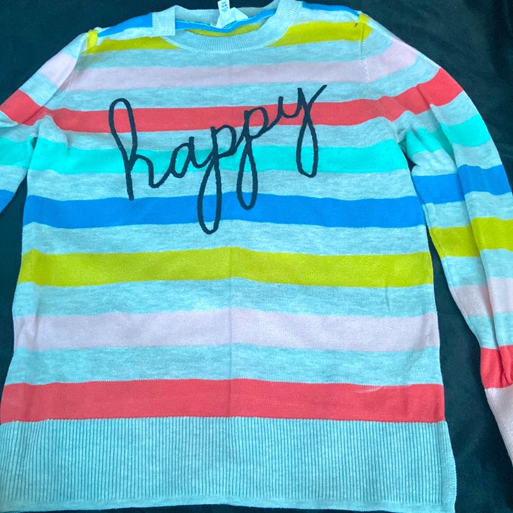 girls rainbow striped happy sweater